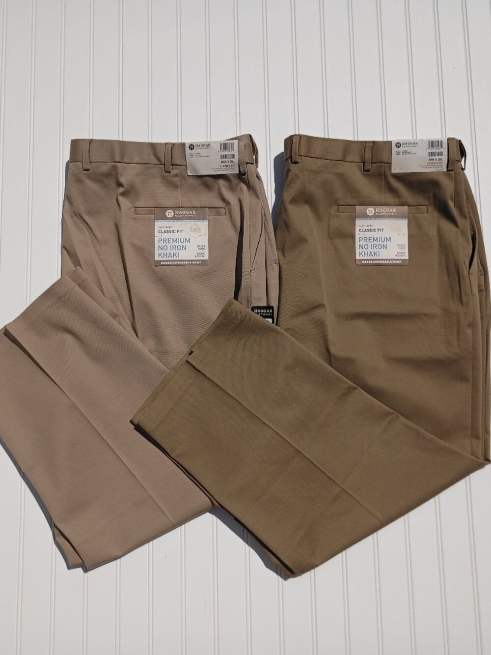 LOT OF 2 Haggar Khaki Pants 50 x 29 / 28 Classic Fit Hidden Waistband Chinos NWT